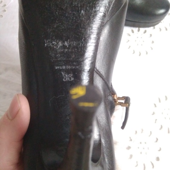 Yves Saint Laurent Black Ankle Boots with Gray Fur Trim - Picture 3 of 5